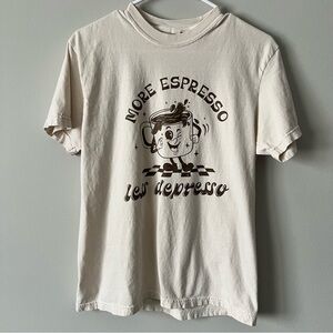 More Espresso Less Depresso Cream Graphic T-Shirt, size medium